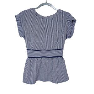 Women’s Monteau Blue White Striped Short Sleeve Shirt Size S Peplum Hem